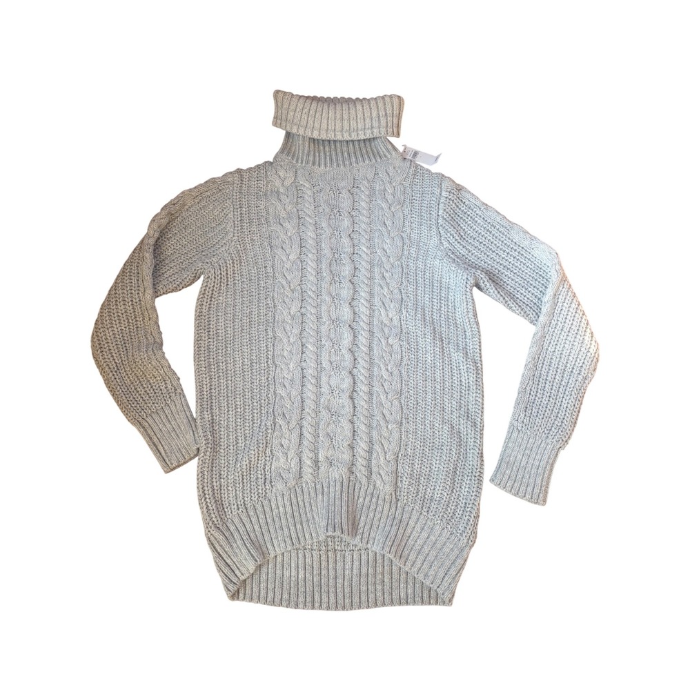 NWT GAP Cable Knit Fisherman Long Turtleneck Sweater Gray Cotton Large Fall Cozy
